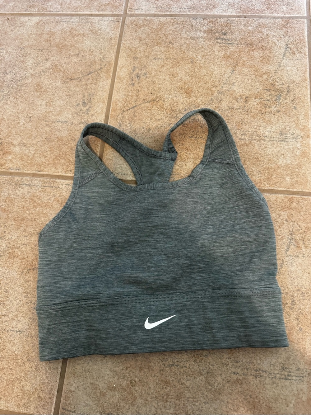 Nike Dark Gray Racerback Sports Bra with White Swoosh